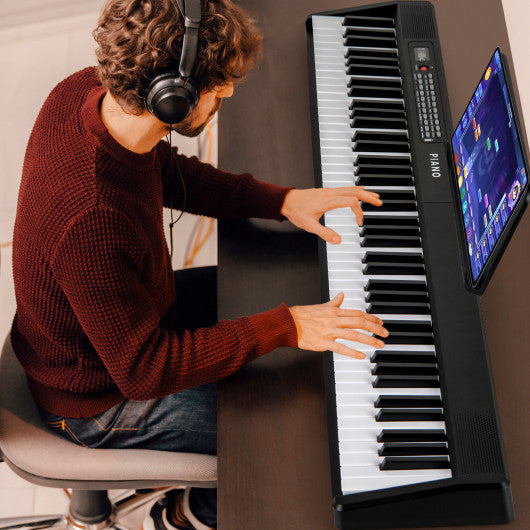 88 Key Foldable Electric Keyboard Piano with Wireless MIDI and Dual Speakers-Black