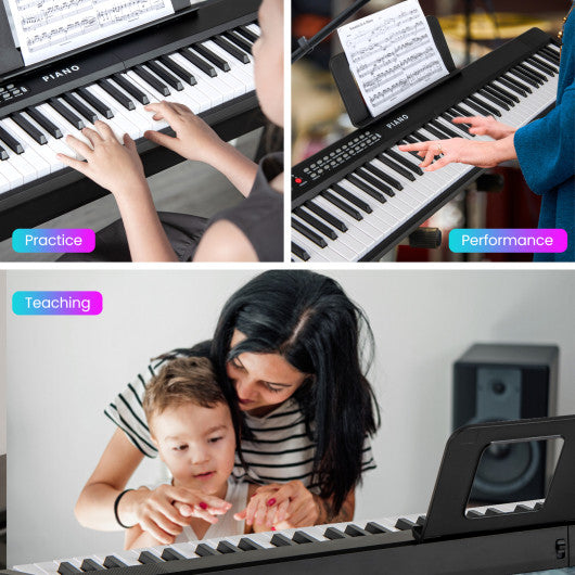 88 Key Foldable Electric Keyboard Piano with Wireless MIDI and Dual Speakers-Black