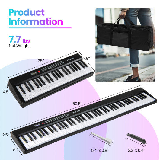 88 Key Foldable Electric Keyboard Piano with Wireless MIDI and Dual Speakers-Black