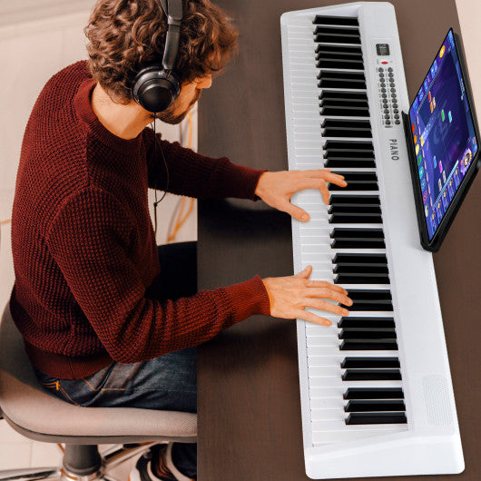 88 Key Foldable Electric Keyboard Piano with Wireless MIDI and Dual Speakers-White