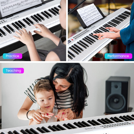 88 Key Foldable Electric Keyboard Piano with Wireless MIDI and Dual Speakers-White