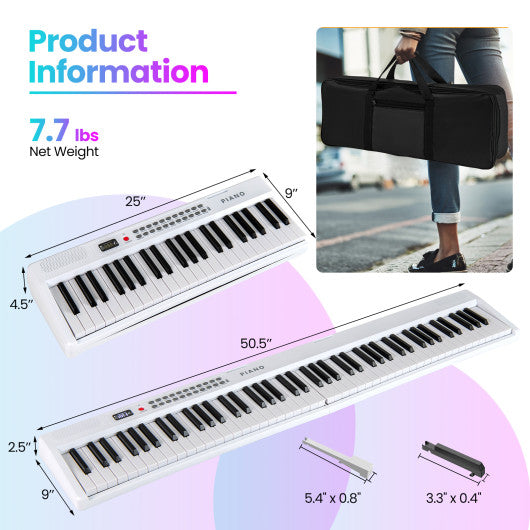 88 Key Foldable Electric Keyboard Piano with Wireless MIDI and Dual Speakers-White