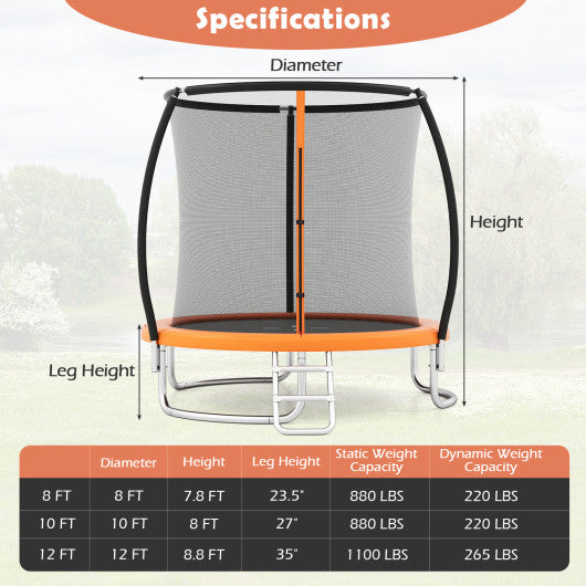 8FT Outdoor Heavy-Duty Recreational Trampoline-Orange