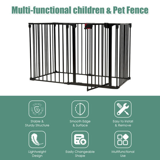 6 Panel Wall-mount Adjustable Baby Safe Metal Fence Barrier-Black