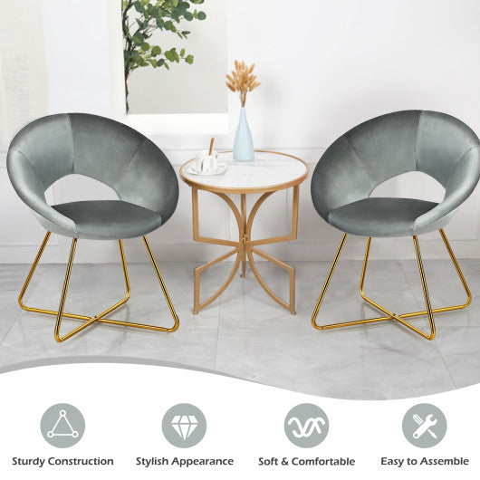 Modern Accent Velvet Dining Arm Chair with Golden Metal Legs and Soft Cushion-Gray