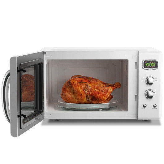 Costway 0.9Cu.ft. Retro Countertop Compact Microwave Oven 900W 8 Cooking Settings White