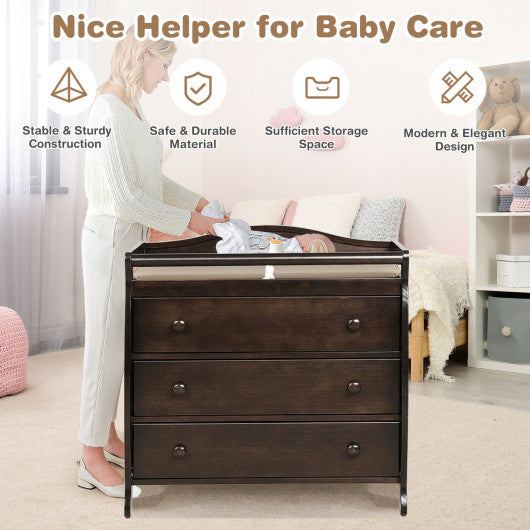 Baby Changing Table Infant Diaper with 3 Drawers and Safety Belt-Brown