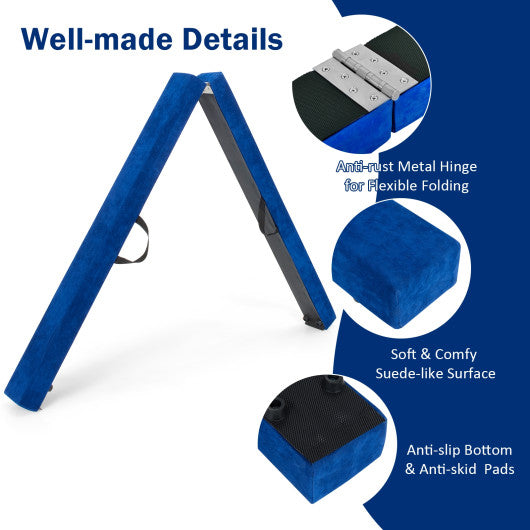 7 Feet Folding Portable Floor Balance Beam with Handles for Gymnasts-Blue