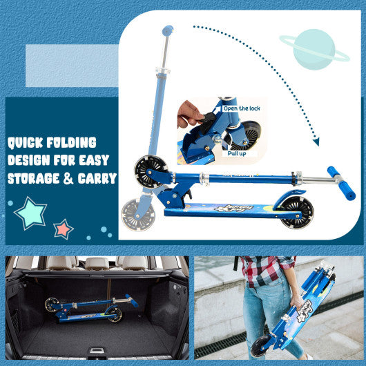 Folding Kick Scooter with 3 Adjustable Heights for Kids-Blue