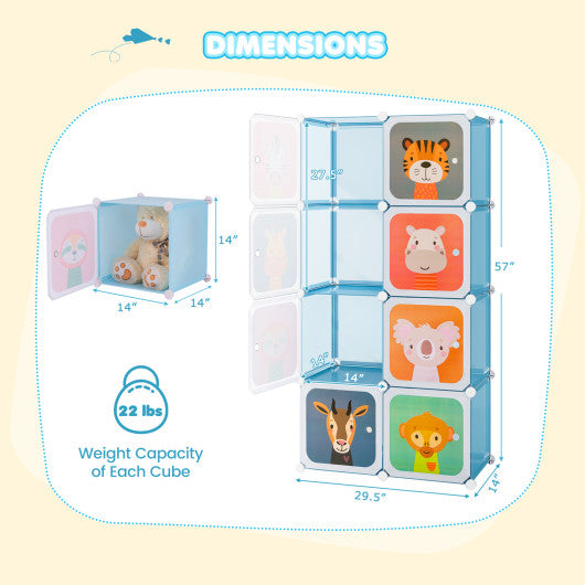 8-Cube Kids Wardrobe Closet with Clothes Hanging Section and Doors-Blue