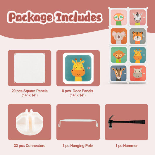 8 Cube Kids Wardrobe Closet with Hanging Section and Doors-8 Cubes