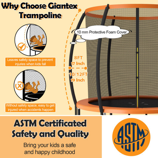 8 Feet ASTM Approved Recreational Trampoline with Ladder-Orange