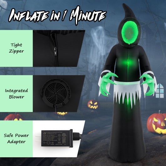 8 Feet Giant Halloween Inflatable Ghost with Built-in LED Lights and Mirror Face
