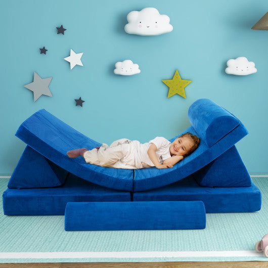 6 Pieces Convertible Kids Sofa Playset with Zipper-Blue