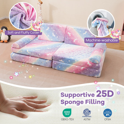 8 Pieces Modular Kids Play Couch Glow in the Dark Toddler Sectional Sofa-Multicolor