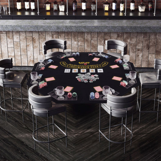 8-Player Portable Poker Table Top with Cup Holders and Chip Trays-Black