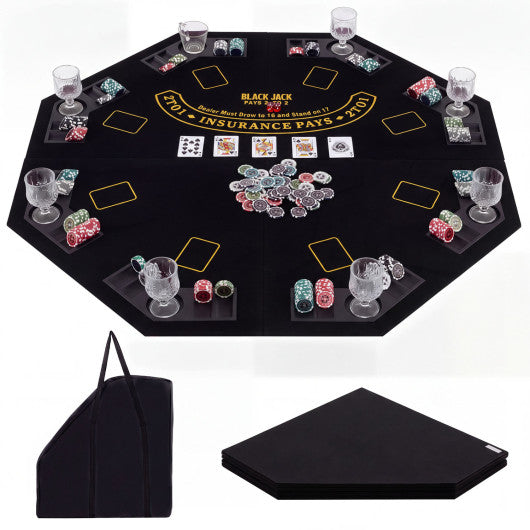 8-Player Portable Poker Table Top with Cup Holders and Chip Trays-Black