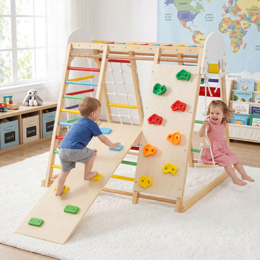 8-in-1 Foldable Indoor Jungle Gym for Kids with Swing and Monkey Bars-Colorful