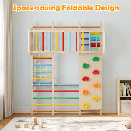 8-in-1 Foldable Indoor Jungle Gym for Kids with Swing and Monkey Bars-Colorful
