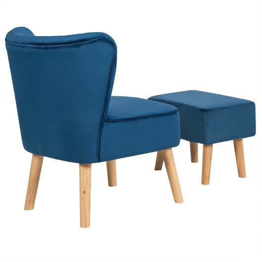 Modern Accent Chair Ottoman Set with Footstool-Blue