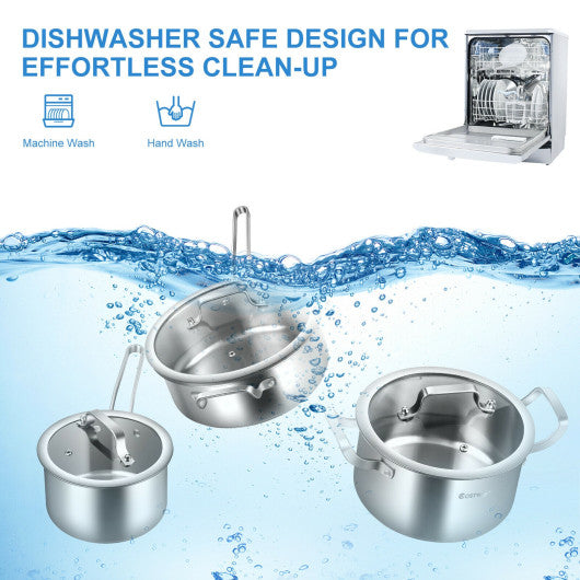 6 Piece Stainless Steel Cookware Set with Convenient Grip Handle