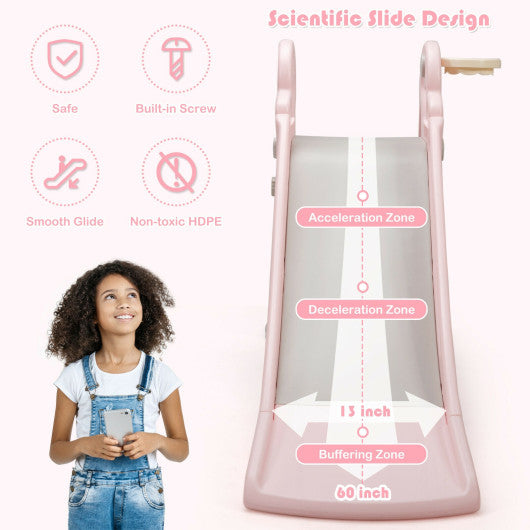 3-in-1 Kids Climber Slide Play Set with Basketball Hoop and Ball-Pink