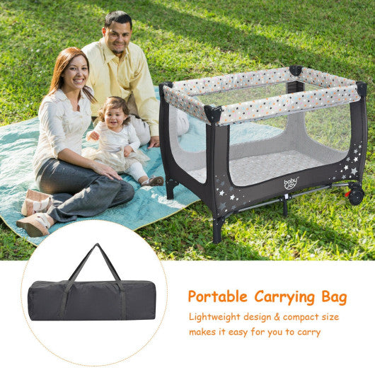 Portable Baby Playpen with Mattress Foldable Design-Gray
