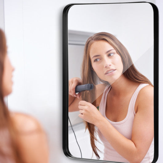 32 Inch x 20 Inch Metal Frame Wall-Mounted Rectangle Mirror-Black