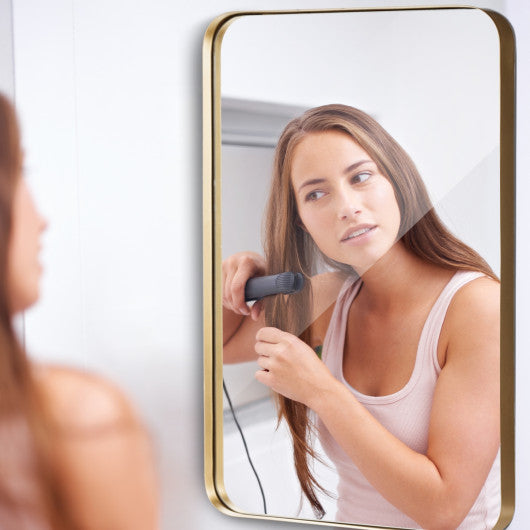 32 Inch x 20 Inch Metal Frame Wall-Mounted Rectangle Mirror-Golden