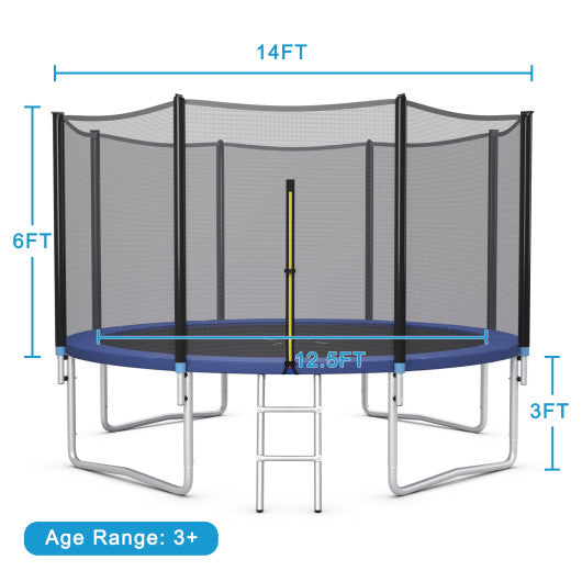 8/10/12/14/15/16 Feet Outdoor Trampoline Bounce Combo with Safety Closure Net Ladder-14 ft