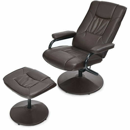 360¡ã PVC Leather Swivel Recliner Chair with Ottoman-Brown
