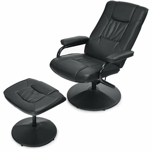 360¡ã PVC Leather Swivel Recliner Chair with Ottoman-Black