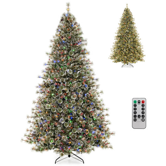6/7.5/9 FT Artificial Christmas Tree Pre-Lit Hinged Holiday Tree with 360¡ã Quick Power Connector-9ft