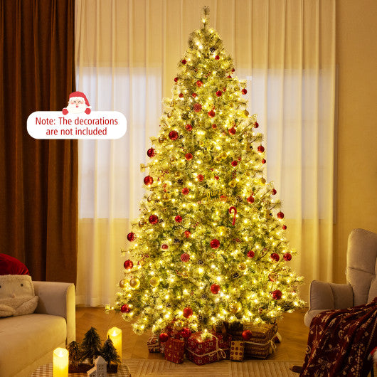 6/7.5/9 FT Artificial Christmas Tree Pre-Lit Hinged Holiday Tree with 360¡ã Quick Power Connector-9ft