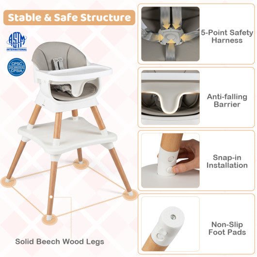 9-in-1 Convertible High Chair with Solid Wood Legs for Babies and Toddlers-White