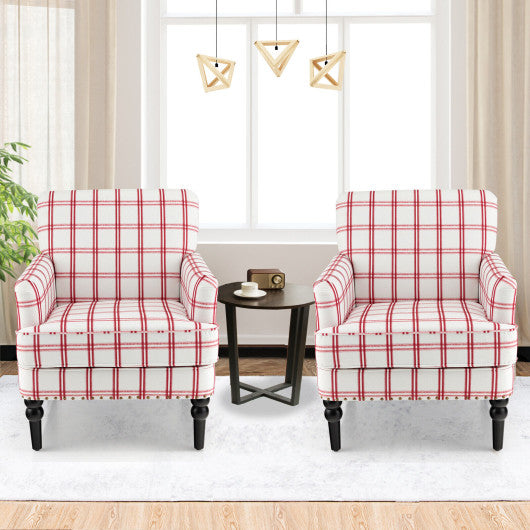 Modern Upholstered Padded Accent Chair with Rubber Wood Legs-Red