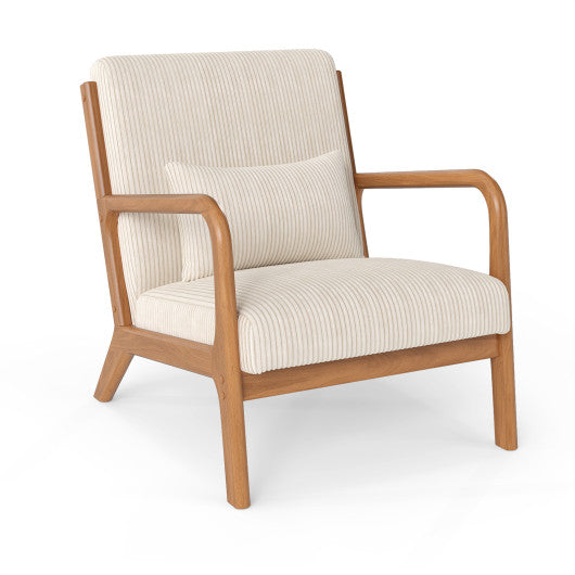 Accent Chair Corduroy Upholstered Lounge Chair with Lumbar Pillow-Beige