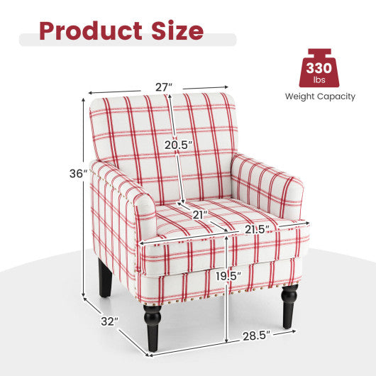 Modern Upholstered Padded Accent Chair with Rubber Wood Legs-Red