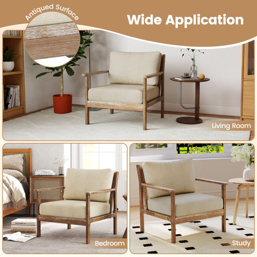 Modern Accent Chair with Solid Rubber Wood Armrests