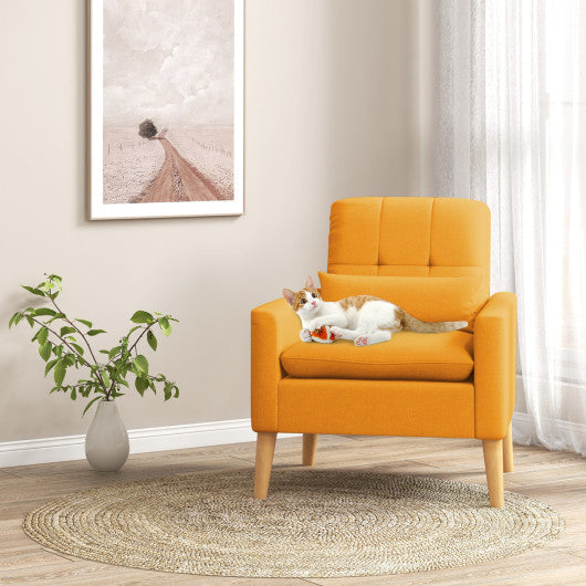 Accent Chair with Lumbar Pillow Natural Rubber Wood Legs Padded Cushions-Yellow