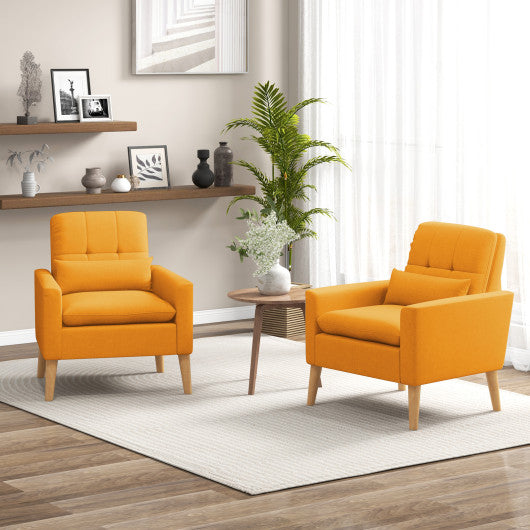 Accent Chair with Lumbar Pillow Natural Rubber Wood Legs Padded Cushions-Yellow