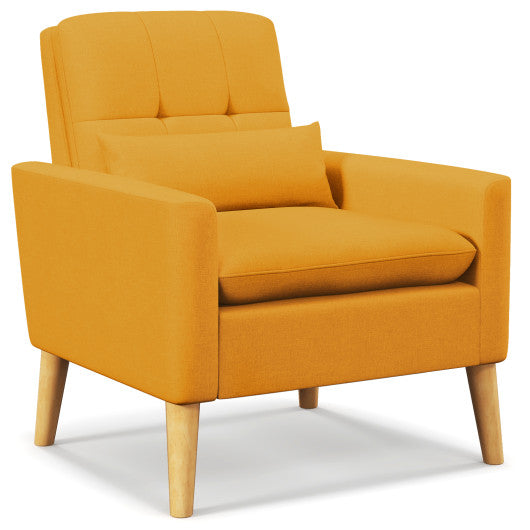Accent Chair with Lumbar Pillow Natural Rubber Wood Legs Padded Cushions-Yellow