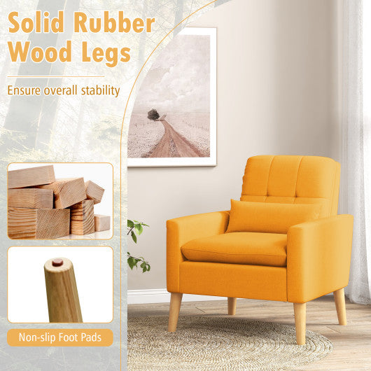 Accent Chair with Lumbar Pillow Natural Rubber Wood Legs Padded Cushions-Yellow