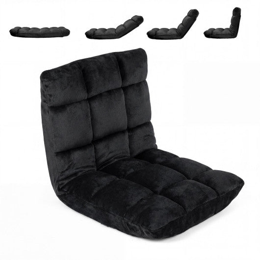 Adjustable 14-Position Floor Chair with Soft Flannel Cover and Heavy Duty Metal Support for Adults-Black