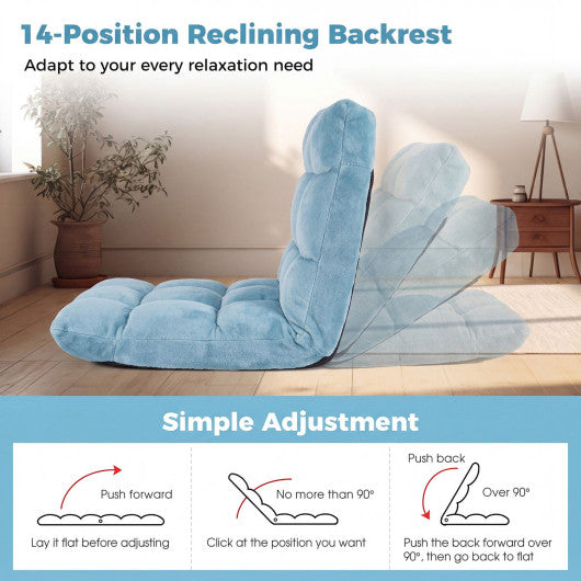 Adjustable 14-Position Floor Chair with Soft Flannel Cover and Heavy Duty Metal Support for Adults-Light Green