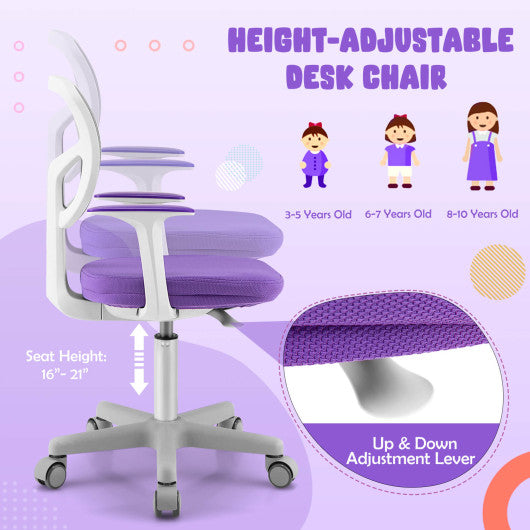 Adjustable Desk Chair with Auto Brake Casters for Kids-Purple