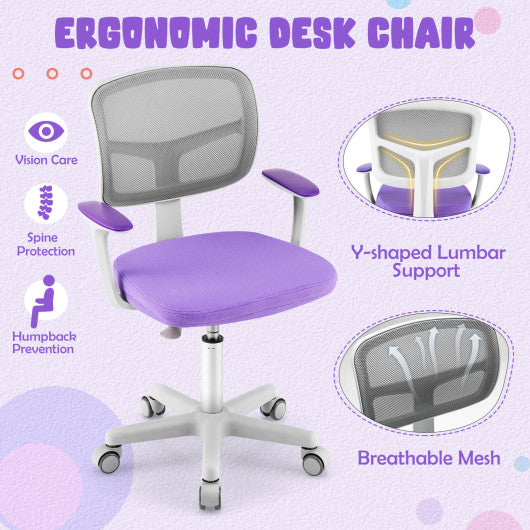 Adjustable Desk Chair with Auto Brake Casters for Kids-Purple