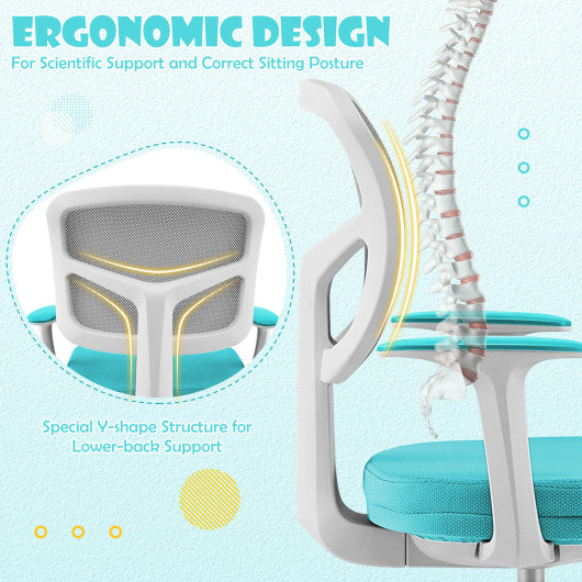 Adjustable Desk Chair with Auto Brake Casters for Kids-Turquoise