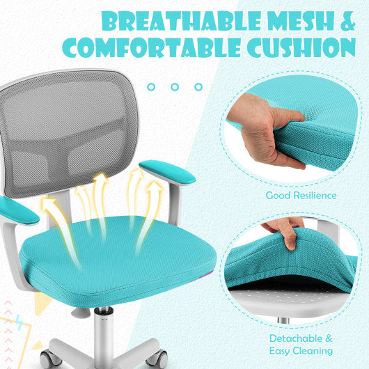 Adjustable Desk Chair with Auto Brake Casters for Kids-Turquoise