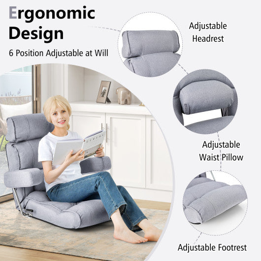 Adjustable Folding Sofa Chair with 6 Position Stepless Back-Gray